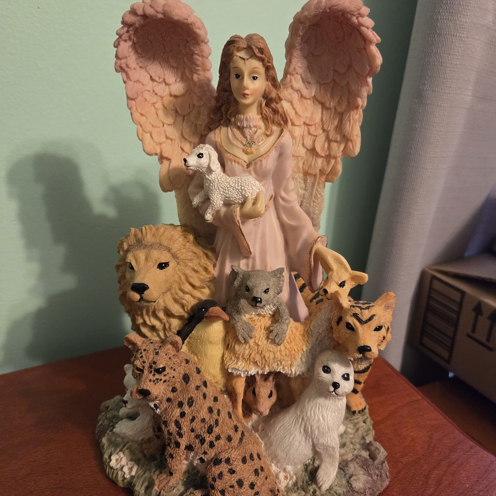 Angel with Animals Figurine - Pink and Brown